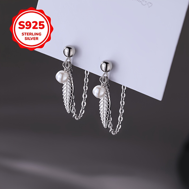 925 Sterling Silver Hypoallergenic Feather Tassel Earrings